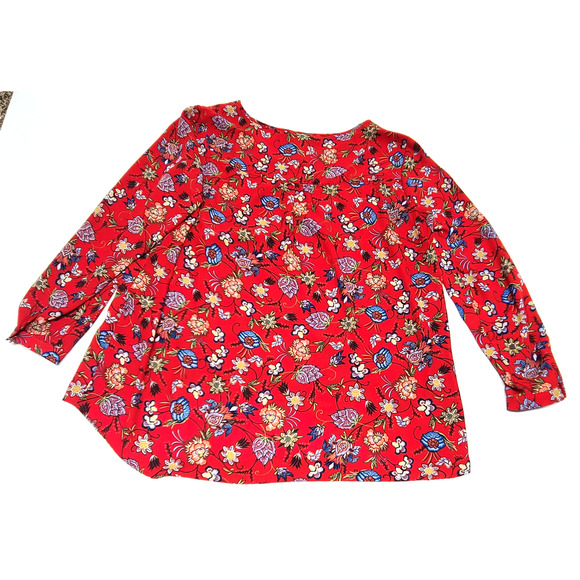 Chelsea & Theodore women's XL red flower long sleeve blouse - Picture 6 of 6